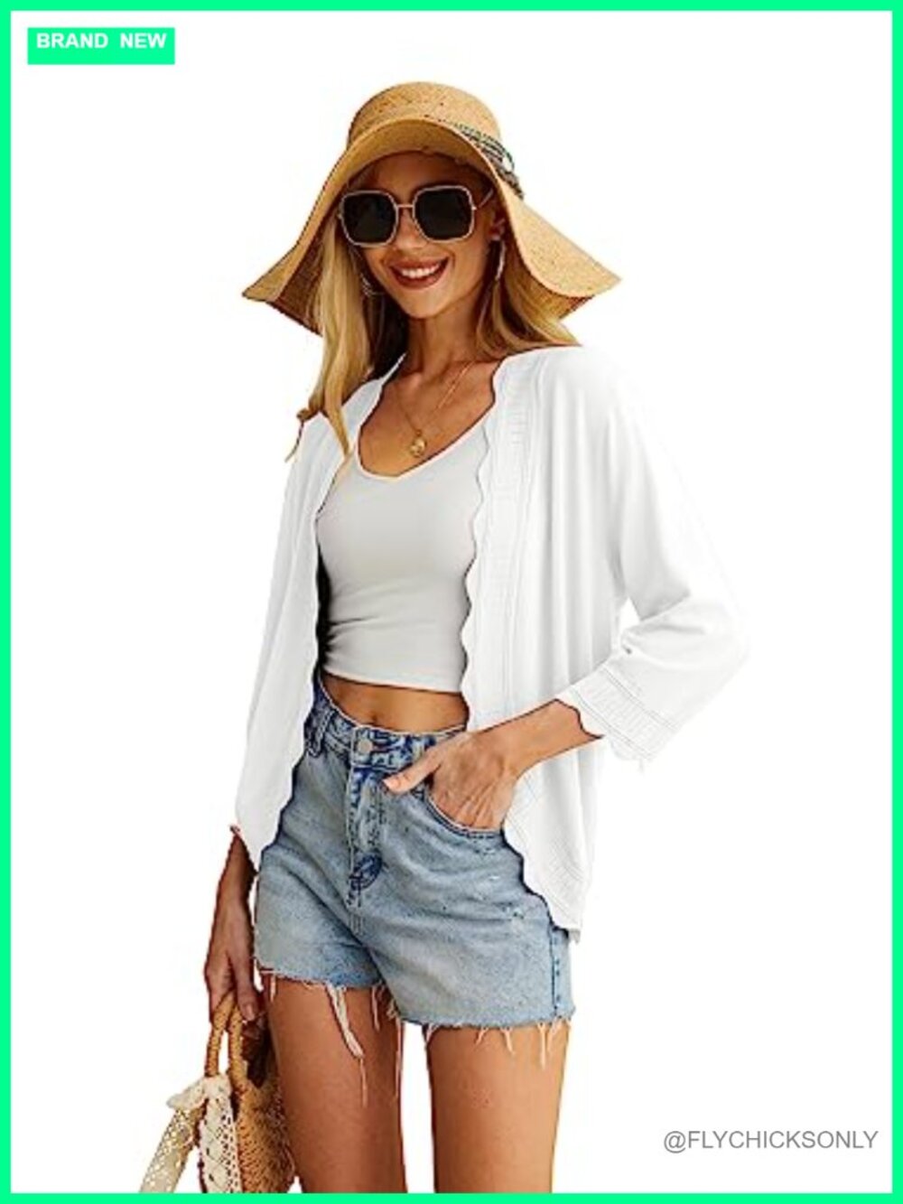 Women's Lightweight Knit Cropped Cardigan 3/4 Sleeve Summer Shrug - Picture 3 of 6